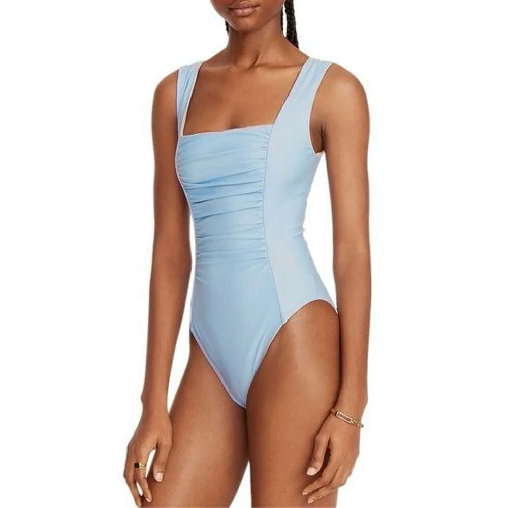 NWT Plus J.Crew Ruched squareneck One Piece Swimsuit in Blue Mist Size 18